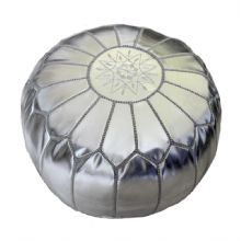 Moroccan Pouffe Pouf Ottoman Footstool Silver Grey Faux Leather Cover With Weathered Silver Leather Hide Pouf Ottomans (View 17 of 20)