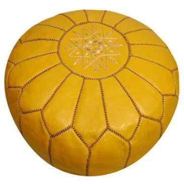 Mustard Yellow Moroccan Ottoman | Moroccan Leather Pouf, Leather Pouf Within Weathered Silver Leather Hide Pouf Ottomans (View 12 of 20)