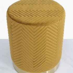 Mustard Yellow Patterned Velvet And Gold Metal Round Footstool Ottoman With Mustard Yellow Modern Ottomans (View 2 of 20)