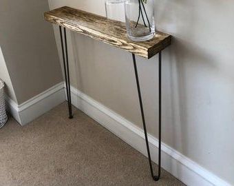 Narrow Console Table With Hairpin Legs Free Delivery Wooden | Etsy In In Honey Oak And Marble Console Tables (View 4 of 14)
