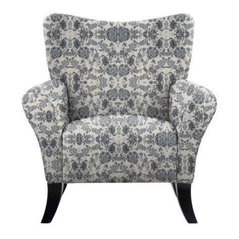 Natalia Mavier Blue Floral Fabric And Wood Accent Chair, Beige/grey Throughout White Textured Round Accent Stools (View 10 of 20)