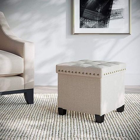 Nathan James Foldable Storage Ottoman Foot Rest And Seat, Cube, Beige Intended For Beige Solid Cuboid Pouf Ottomans (View 8 of 20)