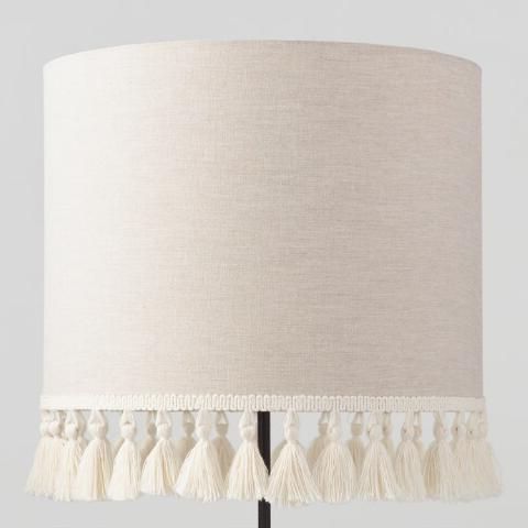 Natural Linen Drum Table Lamp Shade With Light Gray Tassels In 2020 For Light Natural Drum Console Tables (View 6 of 20)