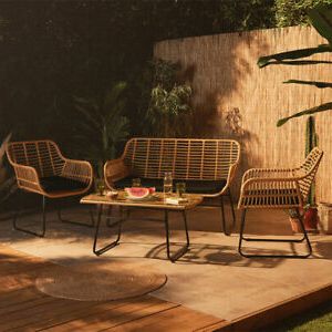 Natural Rattan Wicker Garden Sofa Chair Table 4 Set Outdoor Patio For Natural Woven Banana Console Tables (View 14 of 20)