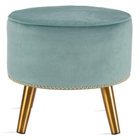 Navasota Gold Trim Blue Storage Ottoman In Lack Faux Fur Round Accent Stools With Storage (View 13 of 20)