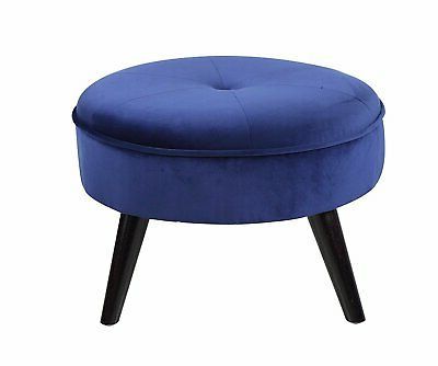 Navy Blue Footstool Small Round Footrest Ottoman In Velvet Upholstery Inside Wool Round Pouf Ottomans (View 15 of 20)
