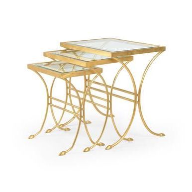 Nest Of 3 Tables Chelsea House Set Antique Gold Leaf Iron New Ch 2708 Throughout Antiqued Gold Leaf Console Tables (View 8 of 20)