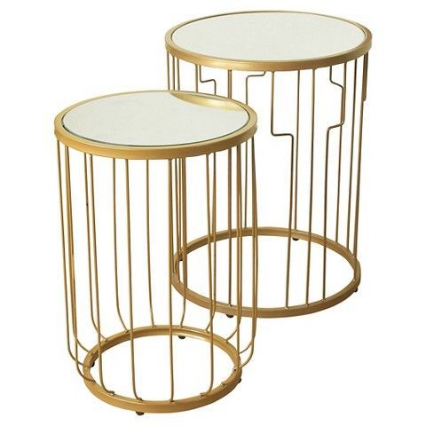 Nesting Tables Gold Mirrored – Homepop | Glass Top Accent Table Throughout Antique Gold Nesting Console Tables (View 3 of 20)