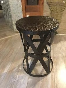 New Antique Brass Hammered Finish Aluminum Accent Table Side Table Drum With Antique Brass Aluminum Round Console Tables (View 14 of 20)