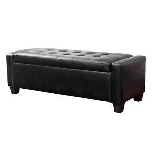 New Black Faux Leather Ottoman Storage Bench Seat Footrest Shoe Throughout Black Leather Foot Stools (View 9 of 20)