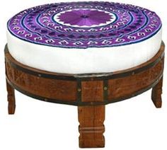 New Divine Designs Embroidered Round Petit Ottoman, Purple/white Online In Modern Gibson White Small Round Ottomans (Gallery 20 of 20)