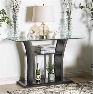 New Elegant Modern Beveled Sofa Table Glass Top Black Finish Decorative With Regard To Glass Console Tables (View 5 of 20)