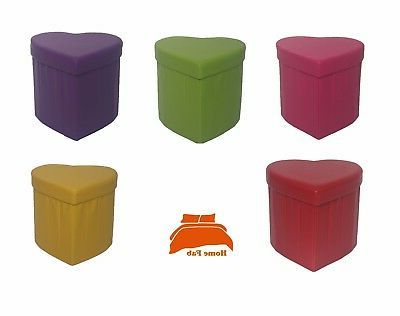 New Heart Shaped Folding Ottoman Seat Toy Storage Box Faux Leather In Silver Faux Leather Ottomans With Pull Tab (View 7 of 20)