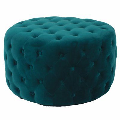 New Pacific Direct Lulu Round Tufted Ottoman Upholstery: Velvet Teal In Velvet Ribbed Fabric Round Storage Ottomans (View 12 of 20)
