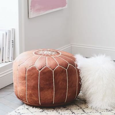 New Small Moroccan Pouf Ottoman Footstool Pouffe Bleu And Brown | Ebay Within Small White Hide Leather Ottomans (View 10 of 20)