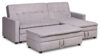 Noa Light Gray Left Facing Storage Sectional Sleeper Sofa With Ottoman Intended For Light Gray Fold Out Sleeper Ottomans (View 17 of 20)