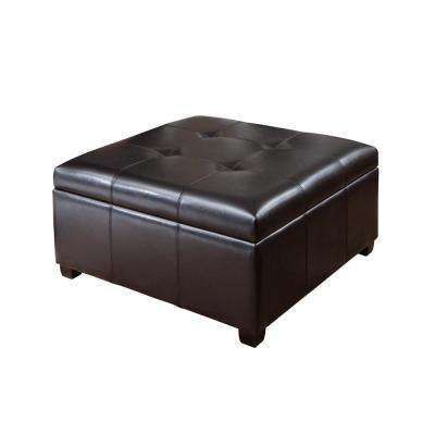 Noble House Carlsbad Espresso Brown Bonded Leather Storage Ottoman With Regard To Brown Leather Hide Round Ottomans (View 4 of 20)