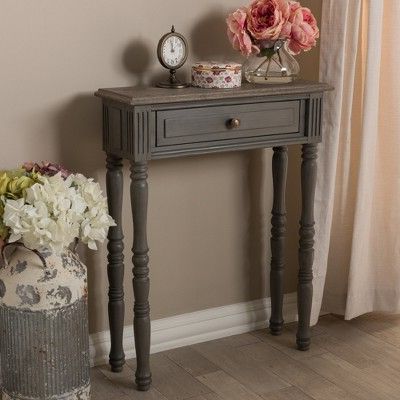 Noemie Country Cottage Farmhouse Finished 1 Drawer Console Table Brown Pertaining To Brown Wood And Steel Plate Console Tables (View 9 of 20)