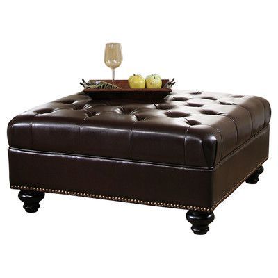 Novak 38" Tufted Square Cocktail Ottoman | Leather Ottoman Coffee Table In Brown Leather Square Pouf Ottomans (View 5 of 20)