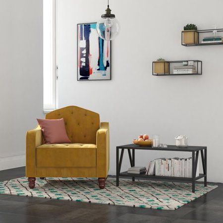 Novogratz Vintage Tufted Armchair, Living Room Furniture, Mustard Inside Mustard Yellow Modern Ottomans (View 9 of 20)