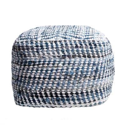 Nuloom Exeter Chevron Braided Jute Filled Ottoman Natural Round Pouf In Textured Aqua Round Pouf Ottomans (View 9 of 20)