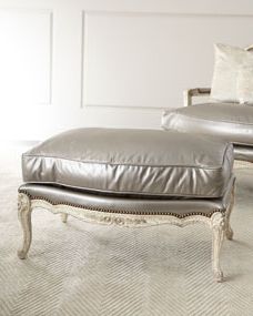 Old Hickory Tannery Silver Leather Bergere Ottoman For Silver Faux Leather Ottomans With Pull Tab (View 12 of 20)