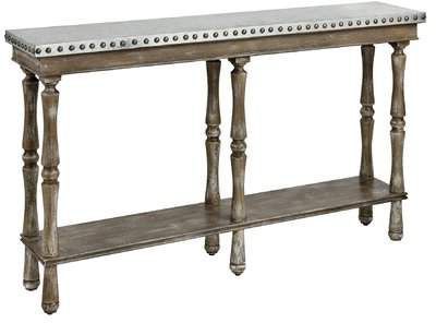 One Allium Way Boggs Console Table In Warm Washed Oak And Galvanized In Warm Pecan Console Tables (View 15 of 20)
