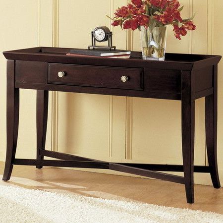 One Drawer Wood Console Table With Tapered Legs And Silverplate Regarding Espresso Wood Storage Console Tables (View 1 of 20)