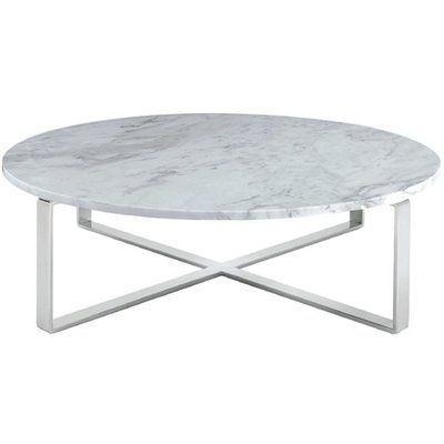 Orren Ellis Orian Marble Coffee Table, Faux Marble/metal In Chrome Intended For Faux White Marble And Metal Console Tables (View 13 of 20)