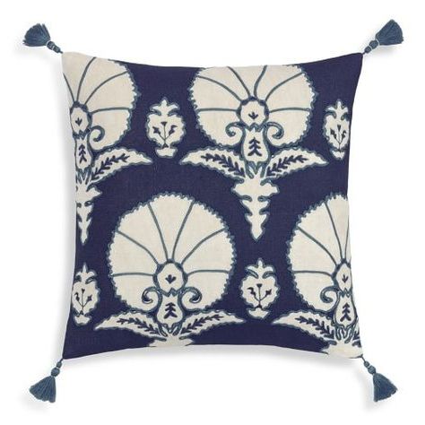 Ottoman Floral Velvet Applique Pillow Cover, Blue | Floral Throw Regarding Fresh Floral Velvet Pouf Ottomans (Gallery 19 of 20)