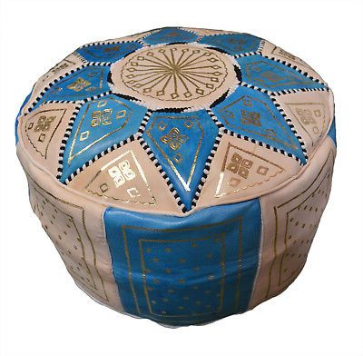 Ottoman Footstool Poof Moroccan Hand Made Leather Poufs Hassock Med With Light Blue Cylinder Pouf Ottomans (View 2 of 20)
