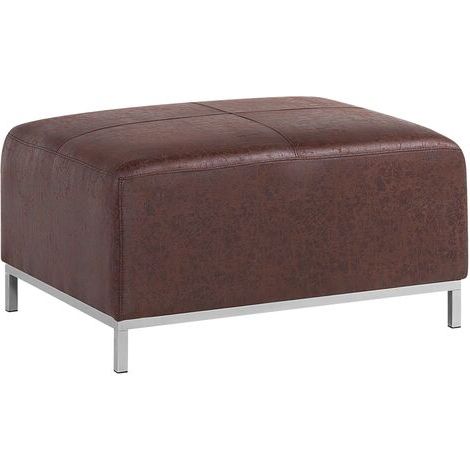 Ottoman Square Tufted Footstool Padded Faux Leather Brown With Silver Oslo With Regard To Silver And White Leather Round Ottomans (View 2 of 20)