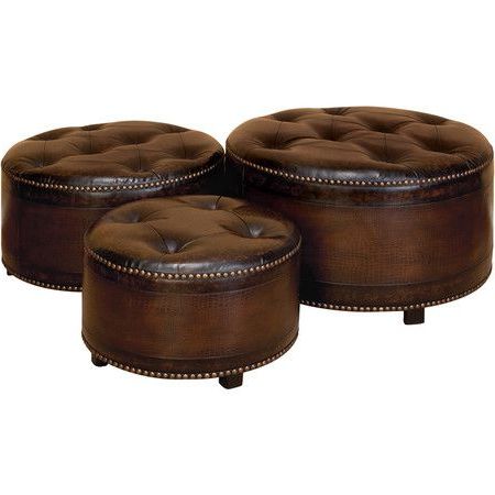 Ottomans | Joss And Main | Leather Ottoman, Round Leather Ottoman, Faux With Brown And Ivory Leather Hide Round Ottomans (View 11 of 20)