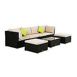 Outsunny 7pc Patio Rattan Sofa Set Cushioned Furniture – Black Inside Black And Tan Rattan Console Tables (View 17 of 20)