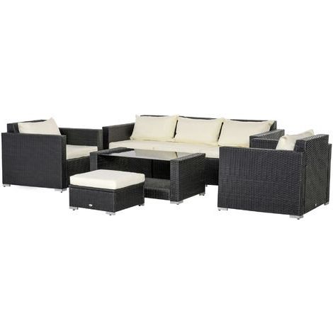Outsunny Garden Rattan Furniture 7 Pcs Sofa Set Patio Outdoor Wicker With Regard To Black And Tan Rattan Console Tables (View 7 of 20)