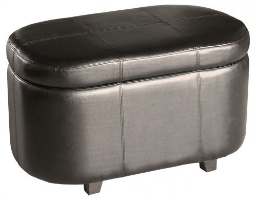 Oval Storage Ottoman | Black Round Ottoman | Faux Leather Dark Brown Intended For Small White Hide Leather Ottomans (View 12 of 20)
