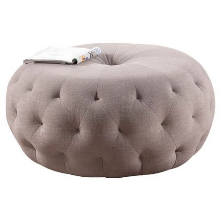 Oversized Ottoman With Diamond Tufted Linen Upholstery And A Eucalyptus With Regard To Cream Linen And Fir Wood Round Ottomans (View 12 of 20)