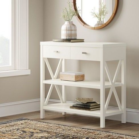 Owings Console Table With 2 Shelves And Drawers  Off White – Threshold Regarding Geometric White Console Tables (View 3 of 20)