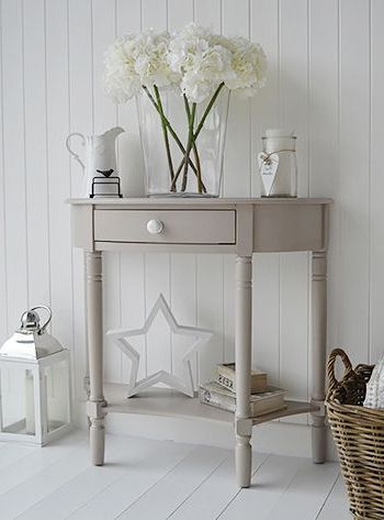 Oxford Grey Half Moon Console Table With Shelf And Drawer – White For Gray And Black Console Tables (Gallery 20 of 20)