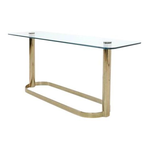 Pace Collection Glass Console/sofa Table, Brass Base Nice Patina Intended For Brass Smoked Glass Console Tables (View 1 of 20)
