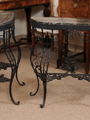 Pair Of Iron Console Tables With Cabriole Legs, Scroll Detail, & Black In Antique Silver Aluminum Console Tables (Gallery 20 of 20)