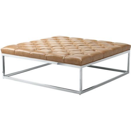 Pairing Tufted Faux Leather And A Polished Stainless Steel Base, This In Bronze Steel Tufted Square Ottomans (View 9 of 20)
