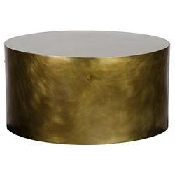 Palladio Modern Antique Brass Cylinder Drum Coffee Table | Kathy Kuo Home Throughout Espresso Antique Brass Stools (View 5 of 20)