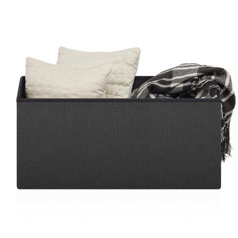 Pandora Foldable Ottoman Black Fabric – Atlantic Shopping In Black Fabric Ottomans With Fringe Trim (View 12 of 20)