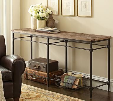 Parquet Reclaimed Wood Console Table | Pottery Barn Regarding Antique Gold Aluminum Console Tables (View 5 of 20)