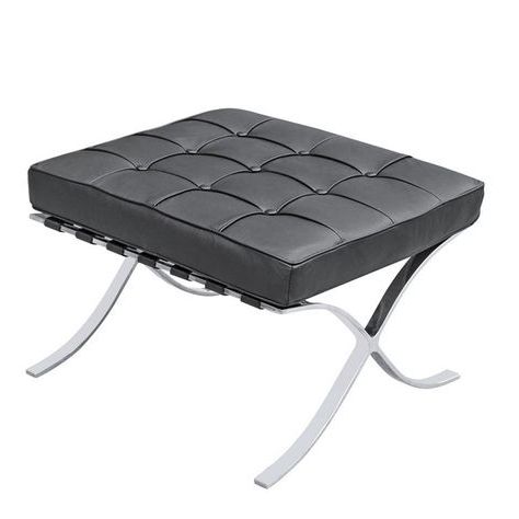 Pavilion Black Or White Tufted Leather Ottoman | Tufted Leather Ottoman Intended For Black Leather And Bronze Steel Tufted Ottomans (View 12 of 20)