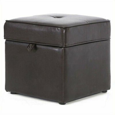 Pemberly Row Faux Leather Cube Storage Ottoman In Dark Brown Intended For Weathered Gold Leather Hide Pouf Ottomans (View 13 of 20)