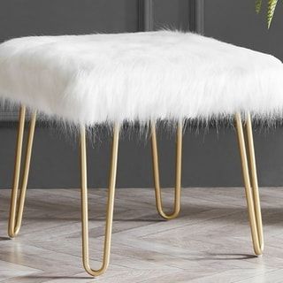 Petite Kotter Home Square Faux Fur Hairpin Ottoman (ottoman) | Square With White Faux Fur Round Ottomans (View 7 of 20)