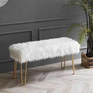 Petite Silver Orchid Byron Faux Fur Bench / Ottoman (white) In 2020 Pertaining To Silver Faux Leather Ottomans With Pull Tab (View 11 of 20)