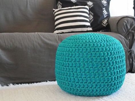 Petrol Blue Chunky Knit Pouffe, Pastel Teal Round Pouf Ottoman Coffee With Cream Cotton Knitted Pouf Ottomans (View 18 of 20)